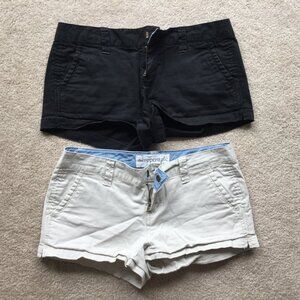 Aeropostale stretch shorts, 2 pair: black and beige, size 2